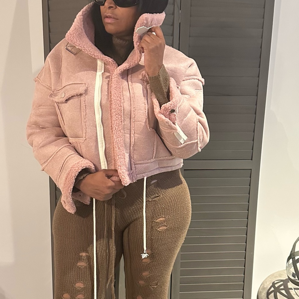 Faux musty pink shearling